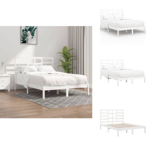 VIDAXL Massivholzbett Weiß 120x190 cm - Holzbett - Massivholzbette - Kiefernbett - Doppelbett - Weißes Bett