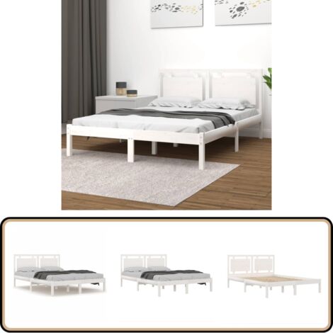 Massivholzbett Weiß 200x200 cm - Holzbett - Doppelbett - Kiefernholzbett - Massives Holzbett - Weißes Bett