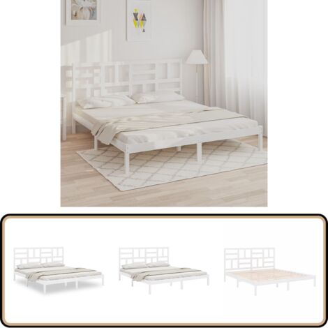 Massivholzbett Weiß 200x200 cm - Holzbett - Doppelbett - Kiefernholzbett - Weißes Bett - Modernes Bett
