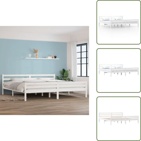 Massivholzbett Weiß 200x200 cm - Holzbett - Massivholzbette - Kiefernbett - Doppelbett - Weißes Bett
