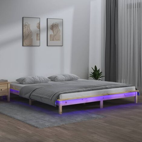 BONNEVIE Massivholzbett，Schlafzimmerbett，Doppelbett mit LEDs 180x200 cm vidaXL
