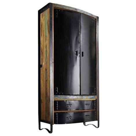 Massivmoebel24 – Armoire bois de récupération laqué multicolore 90x43 – Style industriel – Caractère brut et robuste – Pour espaces atypiques