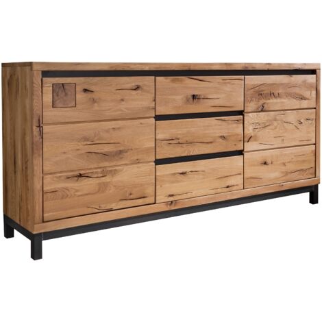 Massivmoebel24 – Buffet 175x45 cm en chêne sauvage huilé – Bois naturel – Charnières et glissières à fermeture douce – Collection VILLANDERS