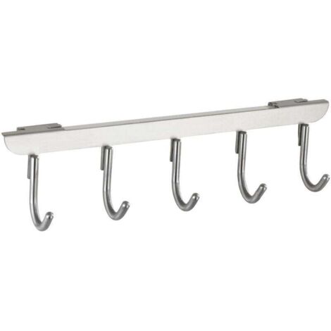 Massivo Appendiabiti da porta a 5 ganci, Portasciugamani, Per porte larghe 2 e 4 cm, Acciaio inossidabile, 21 x 7 x 9,5 cm, Argento