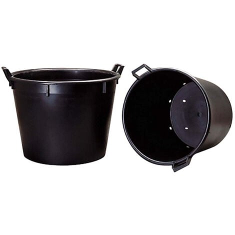 Mastello per Vivaio in Polietilene Nero con 2 Manici e Fori – Uso Professionale - Specifiche: lt. 90 - d. 60 cm.
