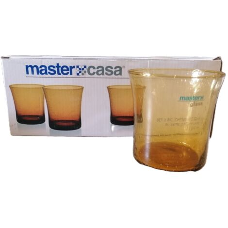 MASTER CASA - SET 3 BICCHIERI ACQUA LUCIA IN VETRO SOFFIATO ARANCIO