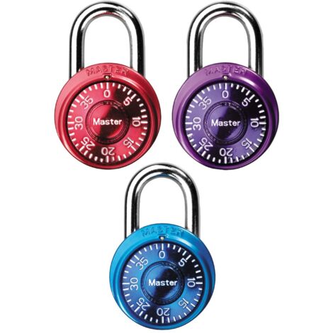 Master Lock 1533TRI - Lucchetto a combinazione per armadietti, colori assortiti, confezione da 3