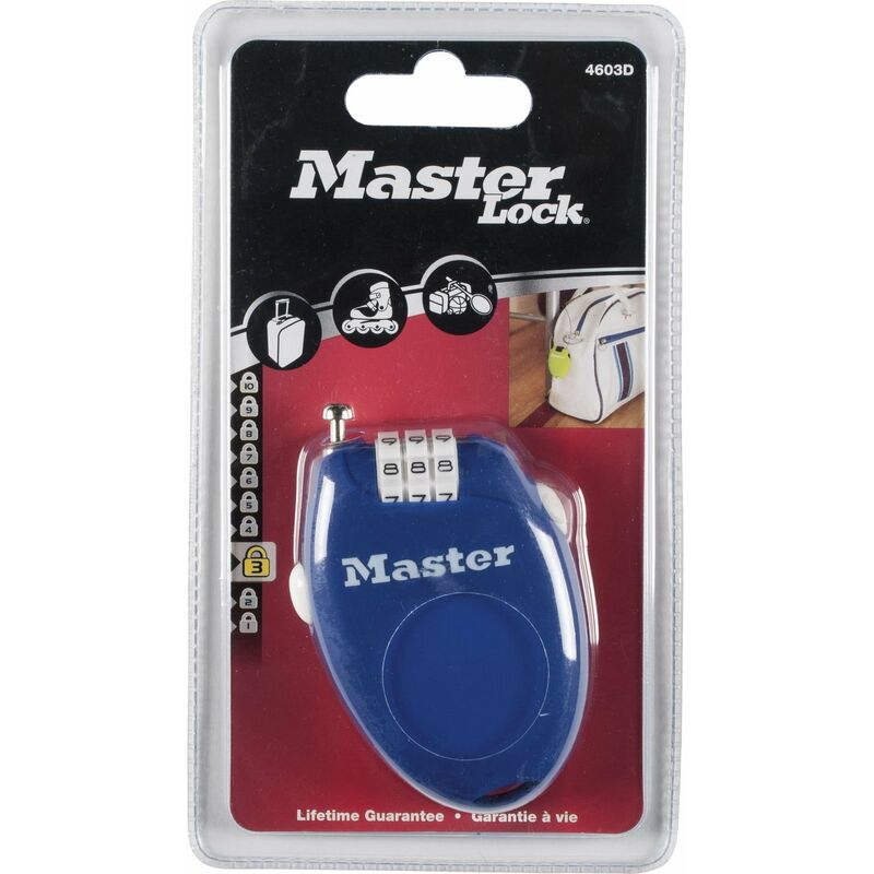 Image of Master Lock 4603EURD Cavo riavvolgibile 70cm Combinazione programmabile a 3 cifre, Trasparente, Blu, Verde, Rosso