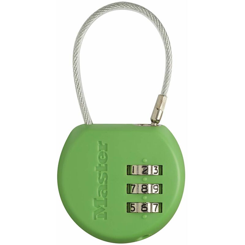 Image of 4671EURDCOL Lucchetto Porta-Indirizzo con Cavo Acciaio 10 cm, Combinazione Programmabile a 3 Cifre, Blu/Verde/Arancio/Giallo, 42 mm - Master Lock