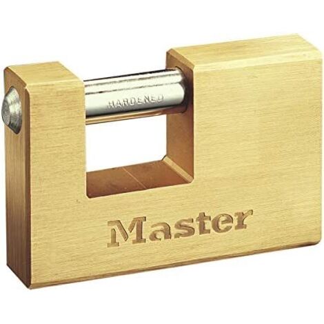 Master Lock 608EURD Rechteckiges Vorhängeschloss mit Schlüssel aus massivem Messing, Gold, 8,3 x 8,5 x 1,8 cm
