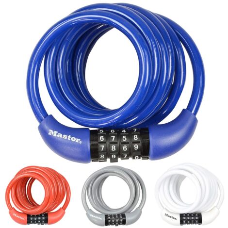 Master Lock 8221EURDPROCOL Lucchetto Bici, Combinazione, 1.8 m Cavo, Esterno, Ottimo per Proteggere Bicicletta, Skateboard, Passeggino, Falciatore, Attrezzature Sportive, Blu