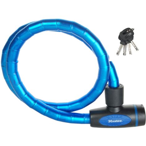 Master Lock 8228EURDPROBLU Lucchetto Bici, Chiave, 1 m Cavo, Esterno, Ottimo per Proteggere Bicicletta, Skateboard, Passeggino, Falciatore, Attrezzature Sportive