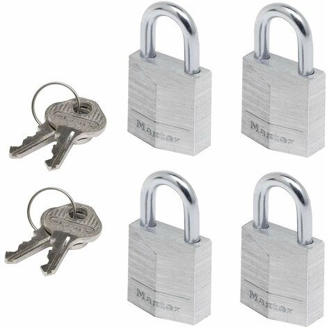 Master Lock 9120EURQNOPCC Mini Lucchetto, Chiave, Set di 4, Pacco Famiglia, Ottimo per valigia e armadietto, Argento/Alluminio, Piccolo