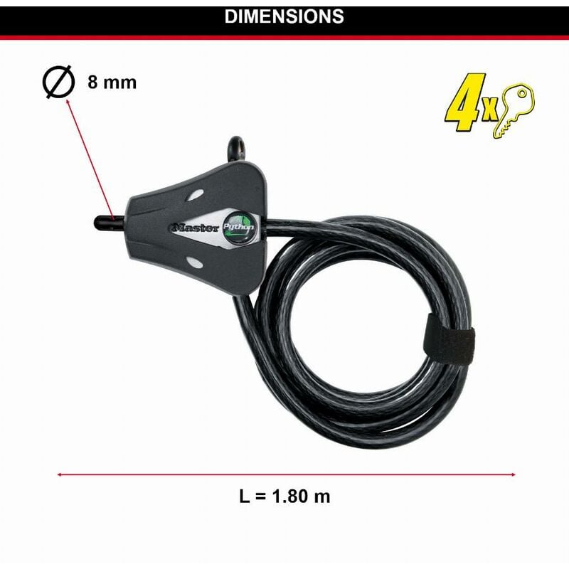 

Cable Antirrobo - Ajustable - de 30 cm a 1,8 m - Llave - 8418EURD - Ideal para Asegurar Equipo Deportivo, Instrumentos, Muebles de Jardin - Master