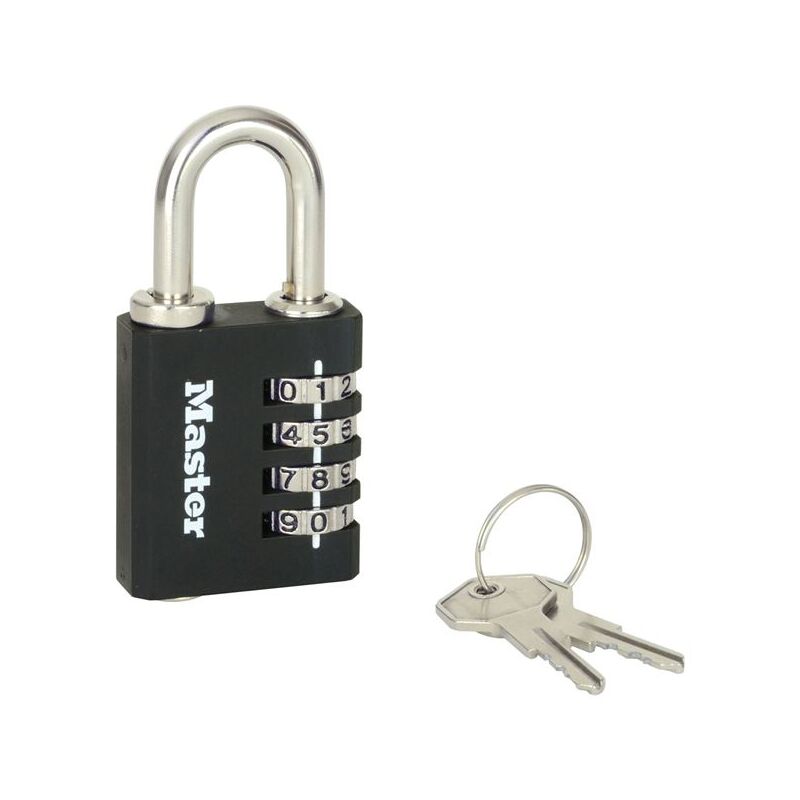Cadenas 4 chiffres,en alu. 40mm noir avec clés de secours. - Master Lock