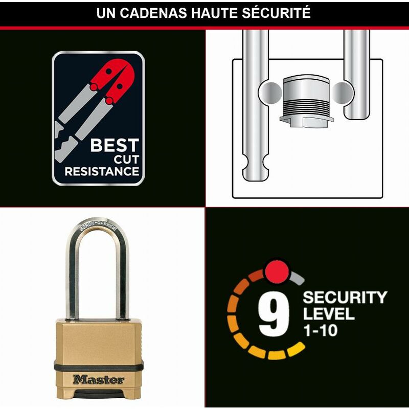 

MASTER LOCK Candado Alta Seguridad - Combinacion - Zinc - Exterior - Arco L - M175EURDLH - Ideal para Portales, Garages, Sótanos
