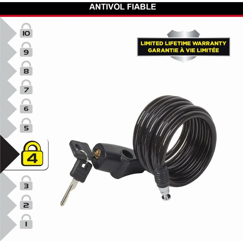 Master Lock - Candado Bicicleta - 1,8 m Cable - Llave - Exterior - 8126EURDPRO - Ideal para Bicicleta, Monopatín, Paseante, Cortacésped y Otro Equipo