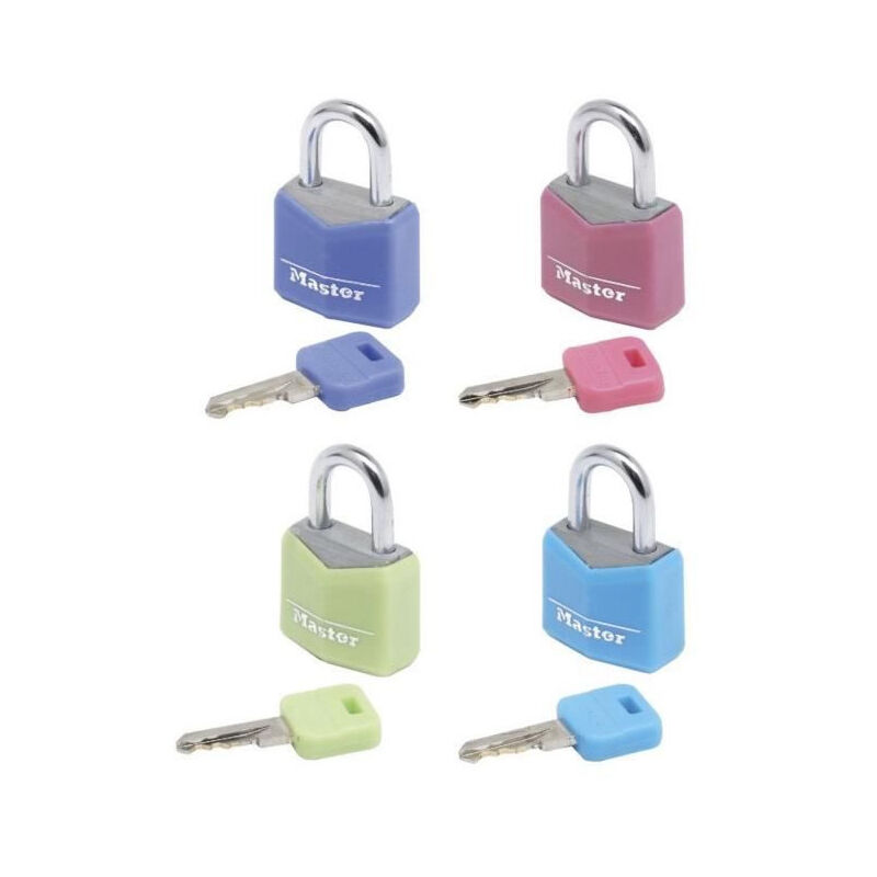 Master Lock - Lot de 4 cadenas 20mm - Couleurs assorties - Pour bagage, valise, sac a dos
