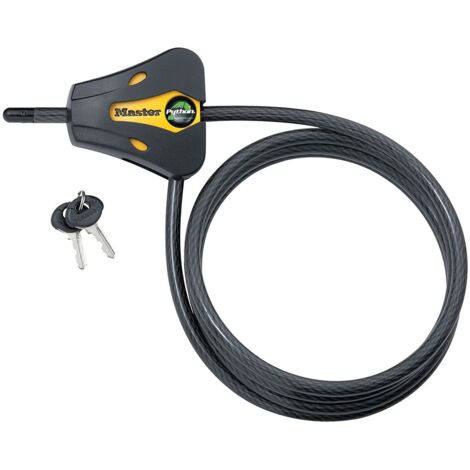 Master Lock Lucchetto a Cavo Python Regolabile con Chiave, Lunghezza 1,8 m, 8419DPF, Nero e Giallo, 6' x 5/16" diameter