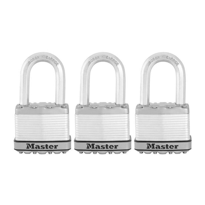 Image of Master Lock - Lucchetto ad Alta Sicurezza [Chiave] [Acciaio Laminato e Rivestimento Anti-ruggine] [Esterno] [Arco m] [Set di 3] M115EURTRILF - Ideale