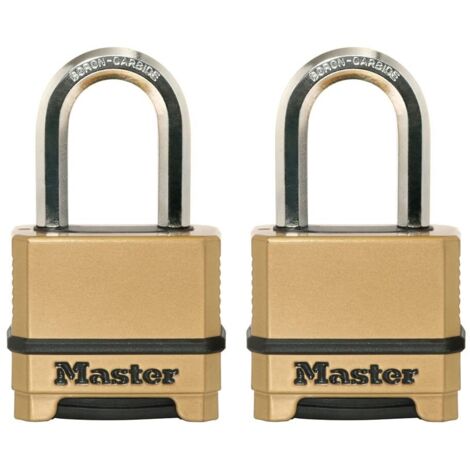 Master Lock, Lucchetto resistente alle intemperie con combinazione ripristinabile per uso esterno, confezione da 2, M175LFEC2, oro, 3 x 5,1 x 9,8 cm