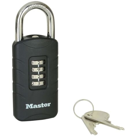 Master Lock Zinc 656EURDBLK - Lucchetto a combinazione per esterni, con chiave di sicurezza, 120 x 48 x 20 mm, colore: Nero