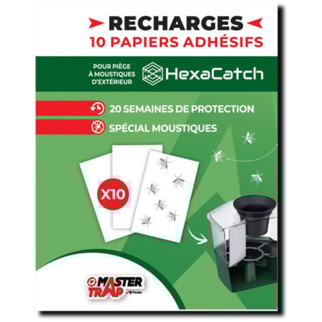 MASTER TRAP - Lot de 10 recharges pour piège Hexacatch Anti pontes - Anti-moustique et moustiques tigres - Limite la reproduction des moustiques - Sans insecticide - 10 Papiers adhésifs