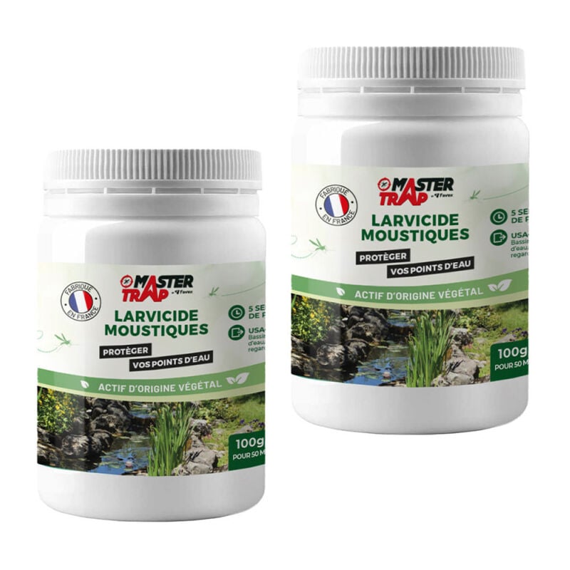 Master Trap - Pack de 2 larvicides Moustiques - Anti larves de moustiques et mouches - Efficace jusqu'à 10 semaines - 100 gr