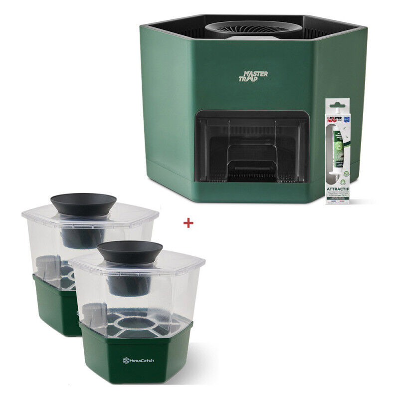 Master Trap - Pack piège HexaTrap & HexaCatch - Anti-moustiques extérieur - Attire, piège et stoppe la reproduction - Sans insecticides - Protection