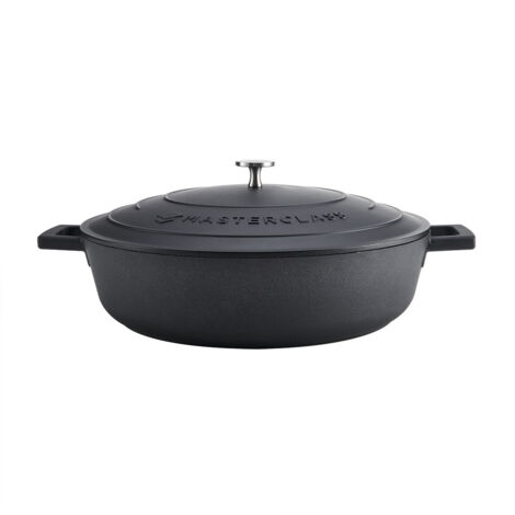 MasterClass Casserole peu profonde avec couvercle, casserole pour le four et la table, ultralégère, conduction optimale de la chaleur, 5 litres, noir
