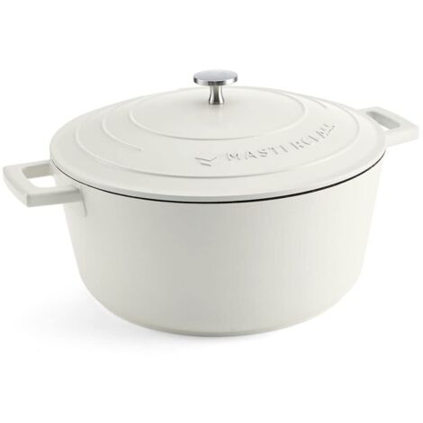 MasterClass Casseruola con coperchio, grande 5L/28 cm, leggera in alluminio fuso, adatta per forno e piano cottura diinduzione, crema