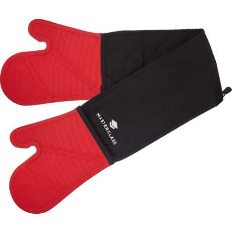 MasterClass Heavy Duty Guantes de Horno Dobles, Silicona/Algodón, Negro/Rojo