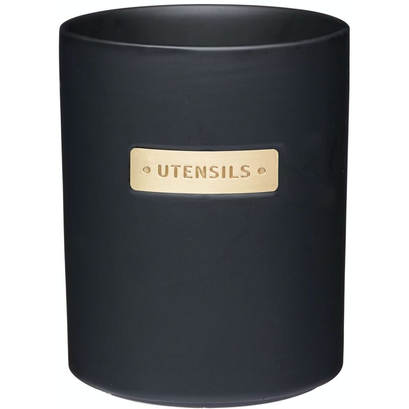 MasterClass Master Class Porte-ustensiles de cuisine en grès et effet laiton, noir, 11,8 x 11,8 x 15,2 cm