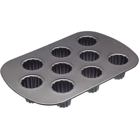 MasterClass Moldes Canele 9 Agujeros con PTFE, PFOA y BPA Libre de Stick Antiadherente, Robusto 1mm de Acero al Carbono, 32.5 x 22cm Lata para Hornear