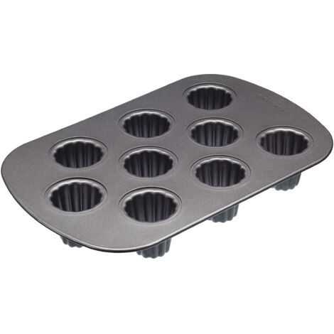 MasterClass Moldes Canele 9 Agujeros con PTFE, PFOA y BPA Libre de Stick Antiadherente, Robusto 1mm de Acero al Carbono, 32.5 x 22cm Lata para Hornear