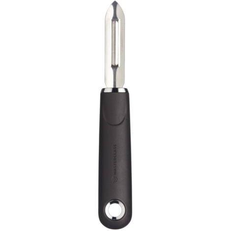 MasterClass Pelador de patatas recto con mango de agarre suave, acero inoxidable, 18 cm, negro