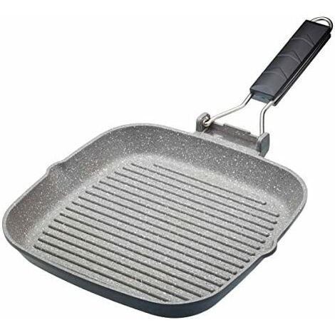 MasterClass Planche à griller antiadhésive avec poignée rabattable, table de cuisson à induction, 24 cm (9.5"), aluminium, noir