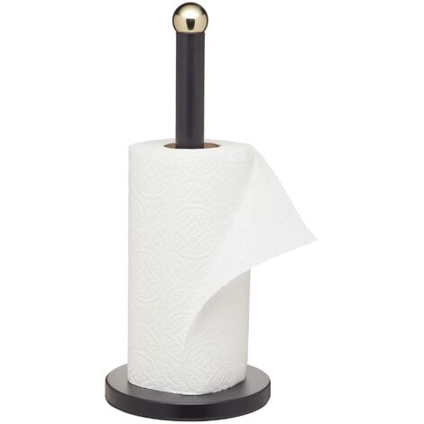MasterClass Porta rotolo da cucina nero con inserti in ottone, acciaio inox, 15 x 15 x 35 cm