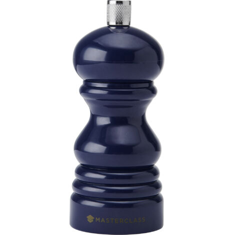 Masterclass salt or pepper mill with interchangeable caps, blue capstan mill with manual ceramic grinder, 12cm