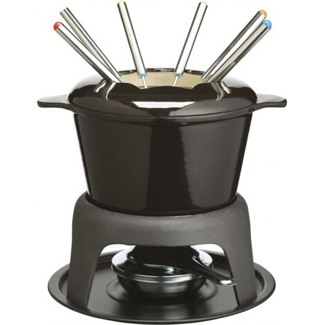 MasterClass Set per fonduta in ghisa per cioccolato, formaggio, carne, 21 x 18 cm, nero