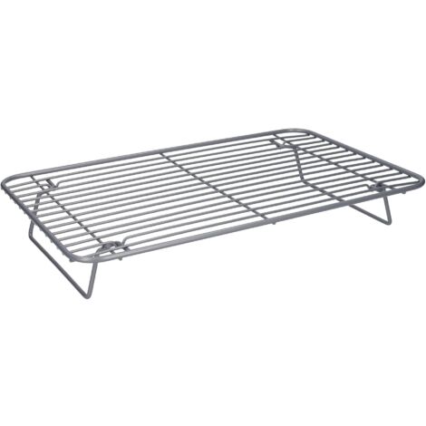 MasterClass Smart Cestello da forno in filo di ceramica de Acciaio al carbonio antiaderente con gambe pieghevoli, 35,5 x 23 cm Grigio