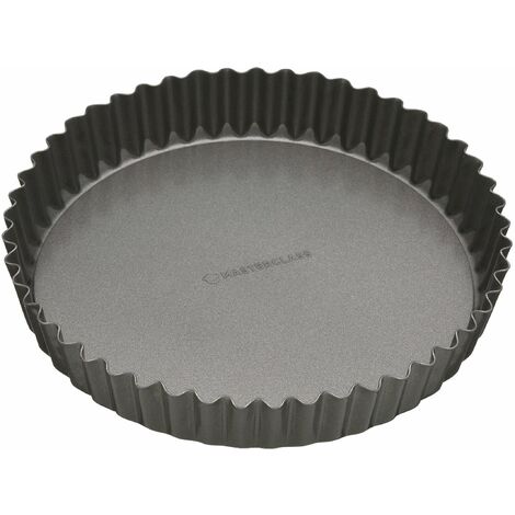 MasterClass Teglia per crostate e quiche antiaderente, senza PTFE, PFOA e BPA, robusta in acciaio al carbonio scanalata di 1 mm di spessore, rotonda da 25 cm (10"), grigia