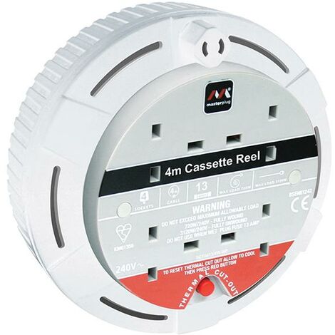Masterplug Cassette Cable Reel 240V 13A 4-Socket Thermal Cut-Out White 4m MSTSCT04134W