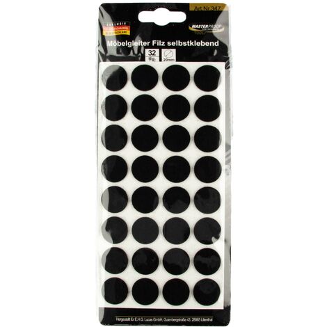 MASTERPROOF PROFESSIONAL Möbelgleiter Ø 20 mm, Filz schwarz, selbstklebend 32 Stück