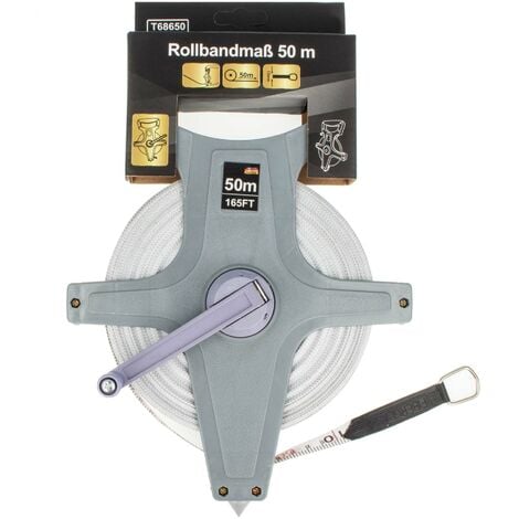 EUROTOOLS MASTERPROOF PROFESSIONAL Rollbandmaß 50 m, Kunststoffgehäuse mit Kurbel