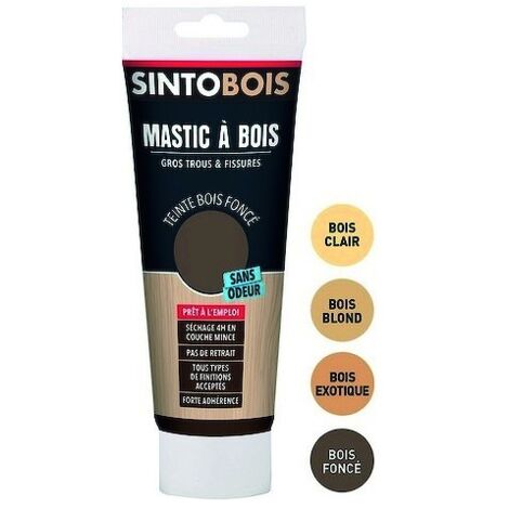 Mastic à bois SINTOBOIS gros trous et fissures - 400 g - bois foncé - SINTO