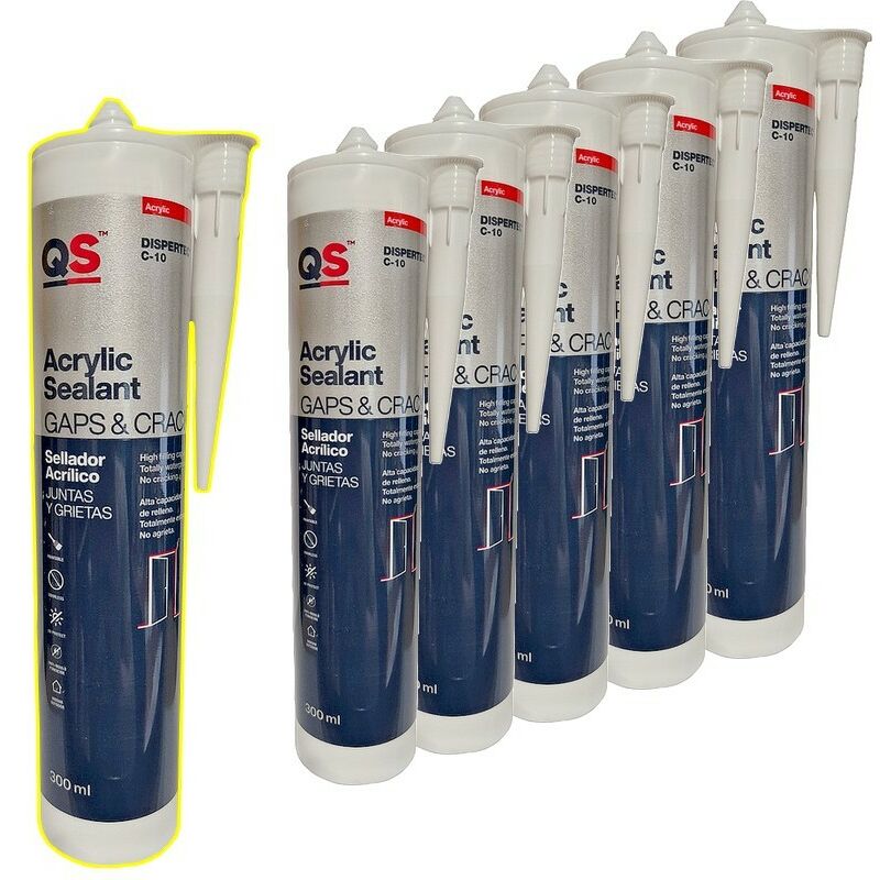 Outil Pro - Mastic Acrylique C-10 application facile, anti-moisissure, peut être peint (lot de 6 x 300 ml) Teinte: blanc - blanc