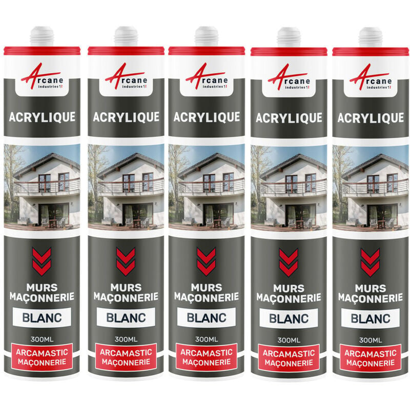 Arcane Industries - Joint acrylique mastic d'étanchéité mur porte - 300 ml x 5 Blanc Blanc