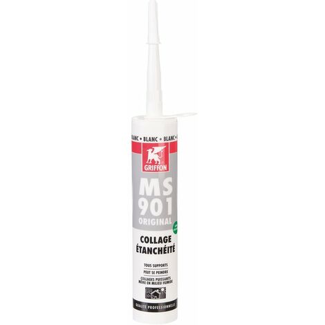 Griffon – Mastic-colle blanc 465 g – Colle multi-usages pour pierre, bois, métal et béton – Résistance aux UV et moisissures – Application intérieure et extérieure
