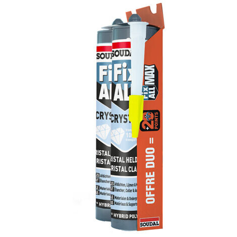 Mastic-colles Fix All Crystal. pack duo 2 cartouches de 290 ml + canule offerte - SOUDAL FRANCE